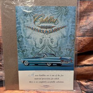 Vintage 1961 Cadillac Print Ad Blue Coupe Van Cleef & Arpels Jewelry Art